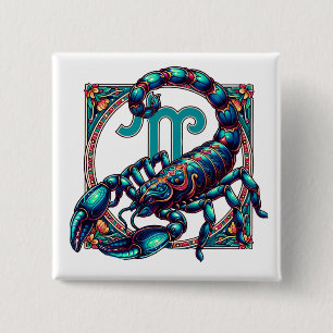 Macaron Carré 5 Cm SYMBOLE Horoscope Scorpio   Scorpion bleu