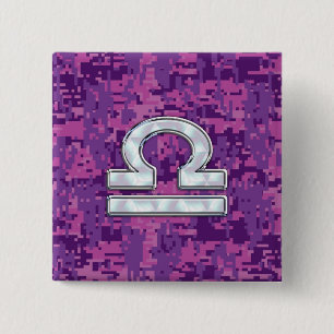 Macaron Carré 5 Cm Symbole moderne du zodiaque Balance sur camouflage