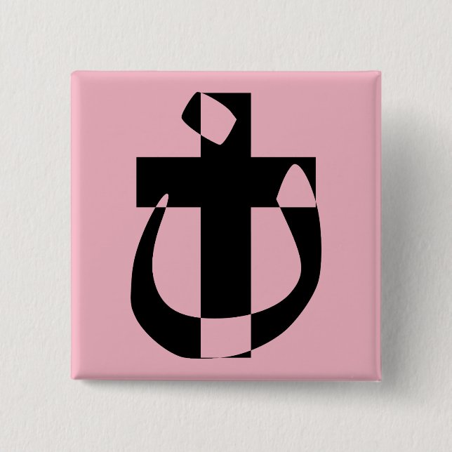 Macaron Carré 5 Cm Symbole nazarène Solidarité Chrétien Croix Bouton (Devant)