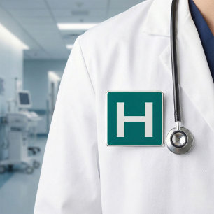 Macaron Carré 5 Cm Symbole routier de l'hôpital Installation Médicale