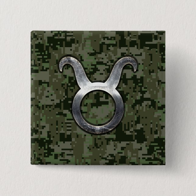 Macaron Carré 5 Cm Symbole Taurus sur Camo numérique vert olive (Devant)