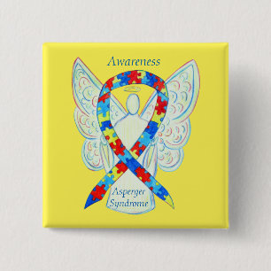 Macaron Carré 5 Cm Syndrome d'Asperger Angel Puzzle Ruban Pins