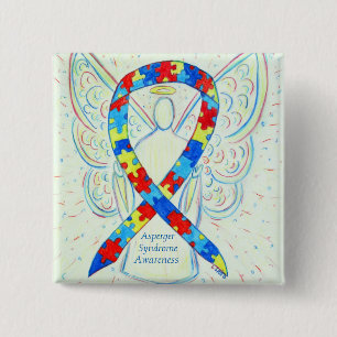 Macaron Carré 5 Cm Syndrome d'Asperger Angel Puzzle Ruban Pins