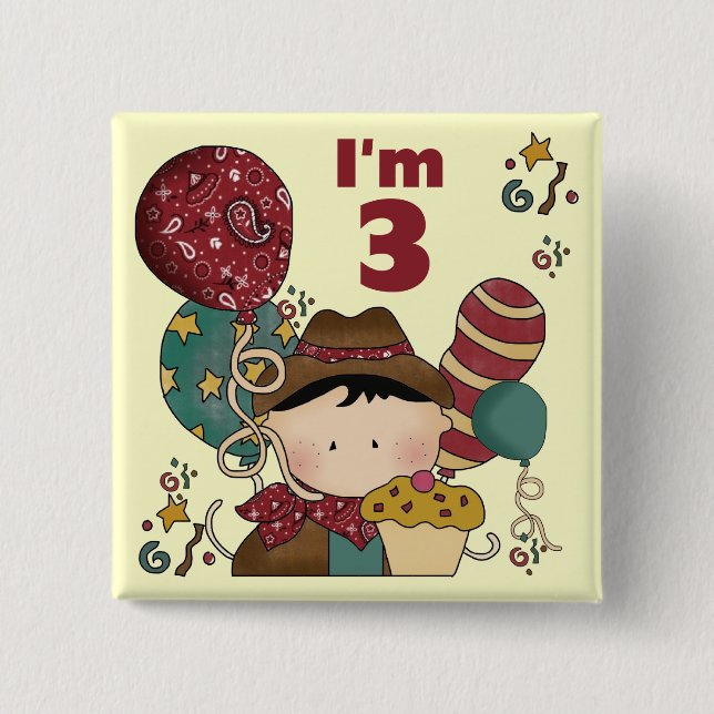 Macaron Carré 5 Cm T-shirts et cadeaux Cowboy 3e anniversaire (Devant)