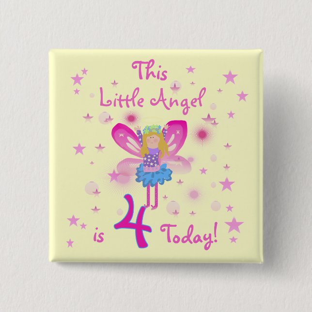 Macaron Carré 5 Cm T-shirts et cadeaux Little Angel 4th Birthday (Devant)