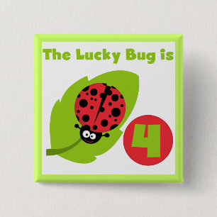 Macaron Carré 5 Cm T-shirts et cadeaux Lucky Bug 4th Birthday