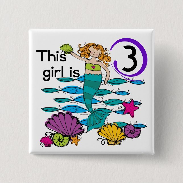 Macaron Carré 5 Cm T-shirts et cadeaux Mermaid 3e anniversaire (Devant)