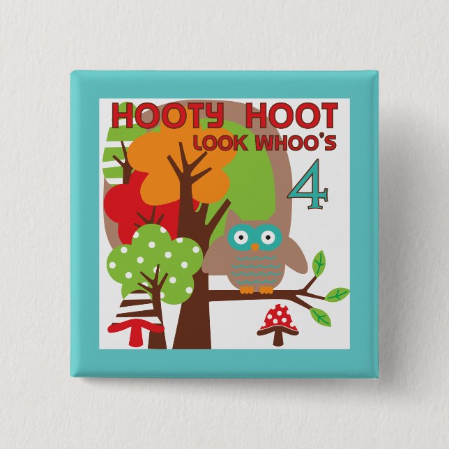 Macaron Carré 5 Cm T-shirts et cadeaux Owl 4th Birthday (Devant)