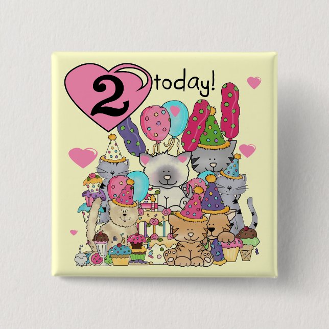 Macaron Carré 5 Cm T-shirts et cadeaux Party Kittens 2e anniversaire (Devant)