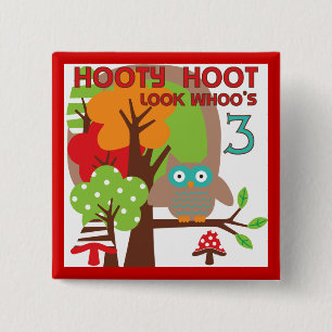 Macaron Carré 5 Cm T-shirts et cadeaux pour le 3e anniversaire de Owl