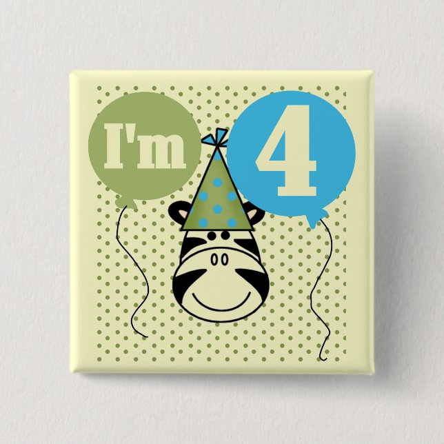 Macaron Carré 5 Cm T-shirts et cadeaux Zebra 4e anniversaire (Devant)