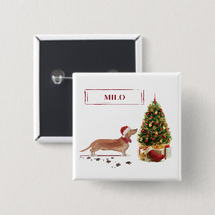 Macaron Carré 5 Cm Tan Dachshund Funny Chien de Noël avec arbre