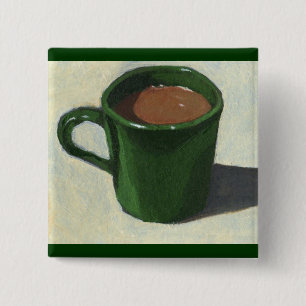 MACARON CARRÉ 5 CM TASSE DE CAFÉ VERTE : PEINTURE IMPRESSIONNISTE