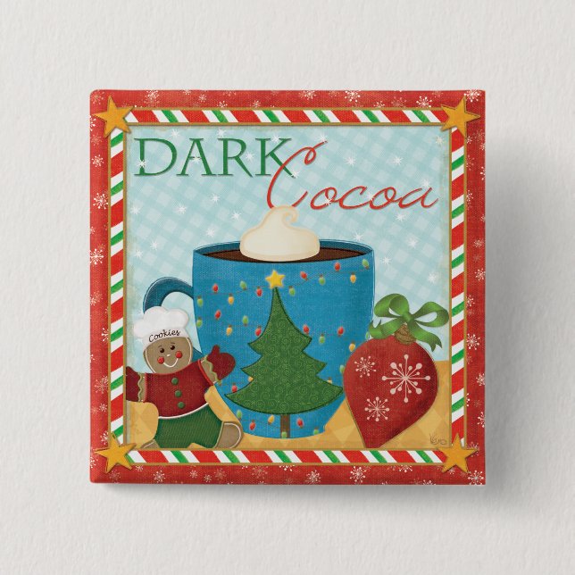 Macaron Carré 5 Cm Tasse rouge de Noël avec du cacao crémeux (Devant)