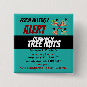 Macaron Carré 5 Cm Teal Tree Nut Food Allergy Alert Warning