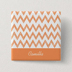 Macaron Carré 5 Cm Tendance Crayon Orange Chevron Zigzags Avec Nom