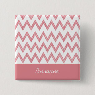 Macaron Carré 5 Cm Tendance crayon rose Chevron Zigzags avec nom