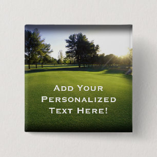 Macaron Carré 5 Cm Terrain de golf vert à l'aube