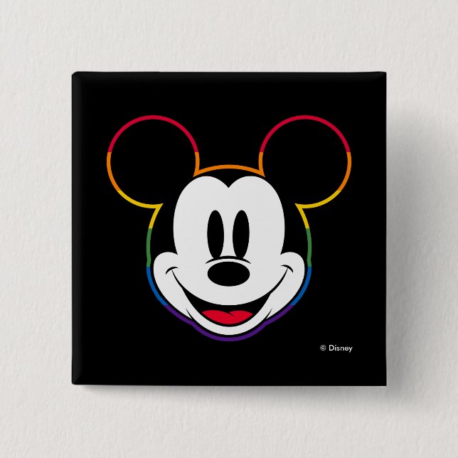 Macaron Carré 5 Cm Tête arc-en-ciel Mickey classique (Devant)