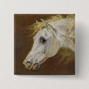 Macaron Carré 5 Cm Tête d'un cheval Arabe gris (huile sur la toile