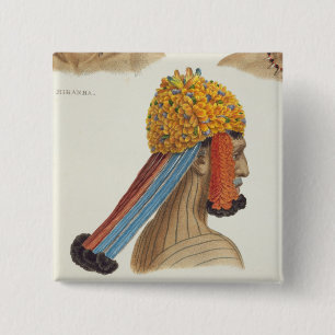 Macaron Carré 5 Cm Tête d'un homme de la tribu de Mundrucu, de 'Trav