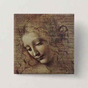 Macaron Carré 5 Cm Tête d'une jeune femme avec les cheveux ébouriff