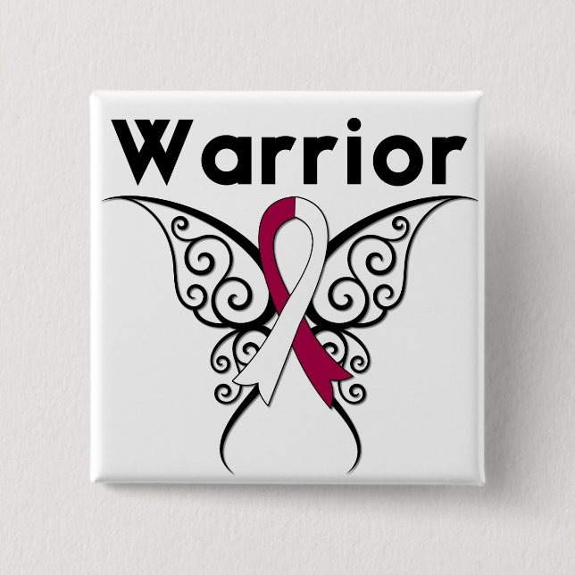 Macaron Carré 5 Cm Tête et cou Cancer guerrier papillon Tribal (Devant)