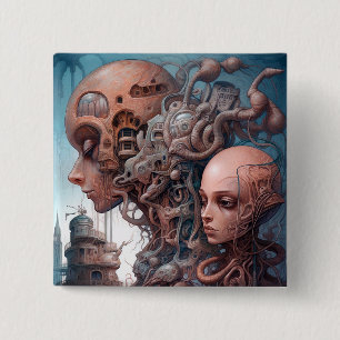 Macaron Carré 5 Cm Têtes biomécaniques Surreal Sci-Fi Art