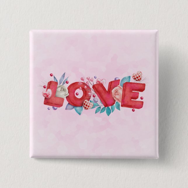 Macaron Carré 5 Cm Texte d'amour rouge en lettres bloc gras Aquarelle (Devant)