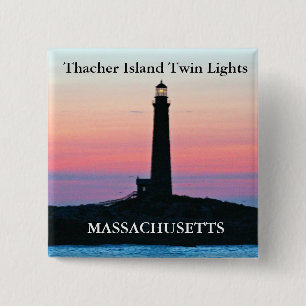 Macaron Carré 5 Cm Thacher Island Twin Lights, Bouton Massachusetts