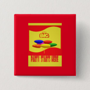 MACARON CARRÉ 5 CM THÈME GRAND PARY ROUGE ET JAUNE AVEC BALOONS