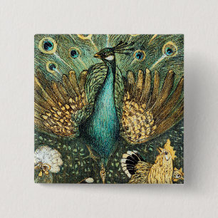 Macaron Carré 5 Cm Theo Van Hoytema Vintage Peacock Open Wings Peafow