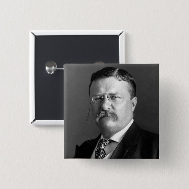 Macaron Carré 5 Cm Theodore Roosevelt Teddy Président républicain (Devant & derrière)