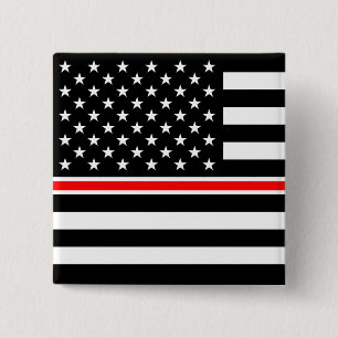 Macaron Carré 5 Cm Thin Red Line Firefighters Heroes American Flag