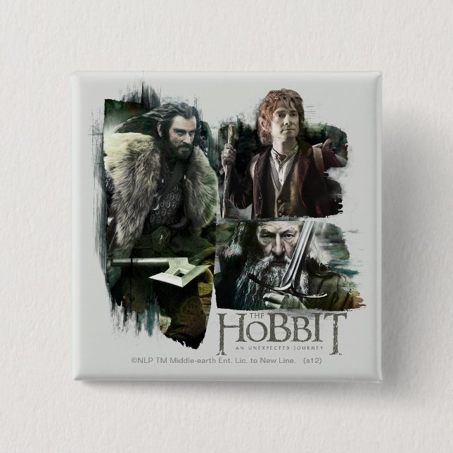 Macaron Carré 5 Cm THORIN OAKENSHIELD™, BILBO BAGGINS™, & Gandalf Art (Devant)