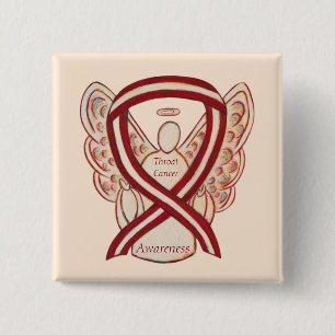 Macaron Carré 5 Cm ThroCancer Sensibilisation Ruban Rayures Angel Pin