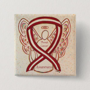 Macaron Carré 5 Cm ThroCancer Sensibilisation Ruban Rayures Angel Pin