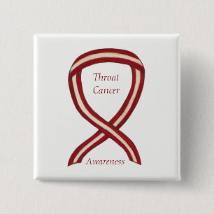 Macaron Carré 5 Cm ThroCancer Sensibilisation Ruban Rayures de ruban