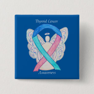 Macaron Carré 5 Cm Thyroid Cancer Angel Awareness Ribbon Pins