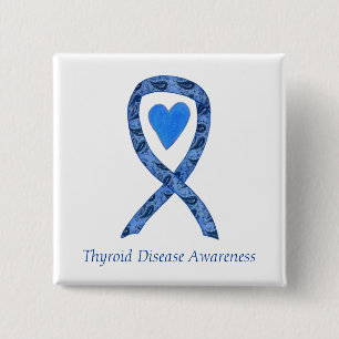 Macaron Carré 5 Cm Thyroid Sensibilisation à la maladie Paisley Ruban