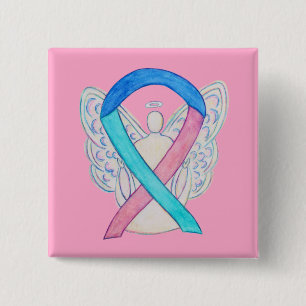 Macaron Carré 5 Cm Thyroïde Cancer Sensibilisation Ruban Angel Bouton