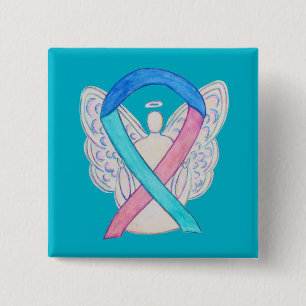 Macaron Carré 5 Cm Thyroïde Cancer Sensibilisation Ruban Angel Bouton