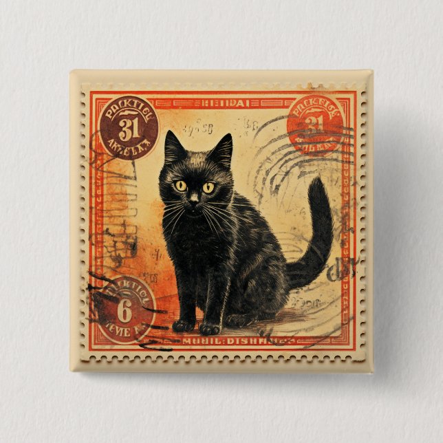 Macaron Carré 5 Cm Timbre de poterie de chat noir A (Devant)