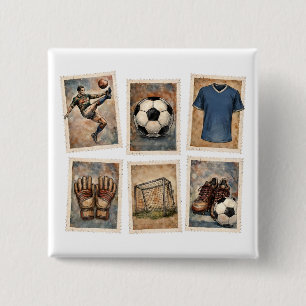 Macaron Carré 5 Cm Timbres de football vintage Collection de football