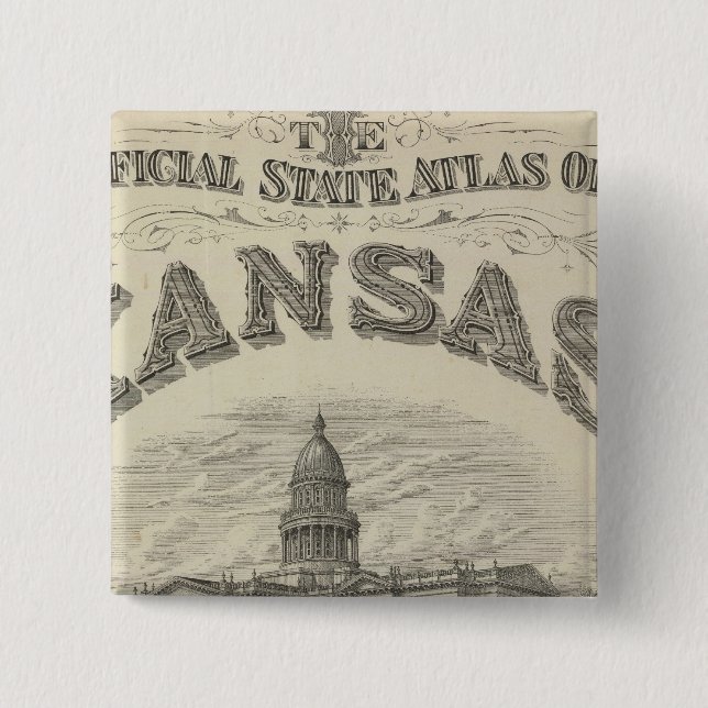 Macaron Carré 5 Cm Titre Page Kansas Official State Atlas (Devant)
