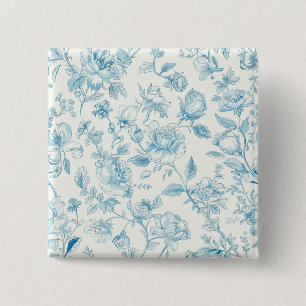 Macaron Carré 5 Cm Toile de jouy Chinoiseries Fleurs de Pivoine Flora