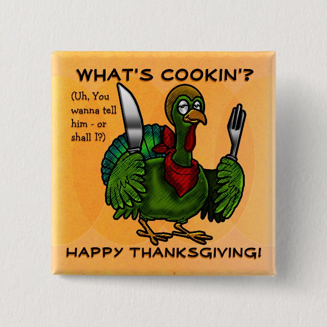 Macaron Carré 5 Cm Tom Foolery Funny Thanksgiving Pin (Devant)