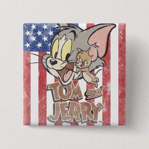 Macaron Carré 5 Cm Tom & Jerry avec le drapeau américain