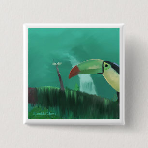 Macaron Carré 5 Cm Toucan dans la forêt tropicale
