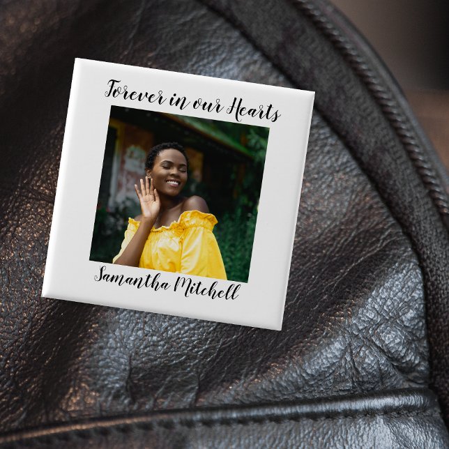 Macaron Carré 5 Cm Toujours dans nos coeurs Stylish White Photo Funer (Créateur téléchargé)